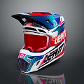 Modern LEATT Motorcycle Helmet Featuring Colorful Design And Red Visor