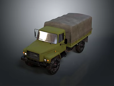 Green Military Tank With Canvas Covered Cargo Area And Steel Tracks 3d model