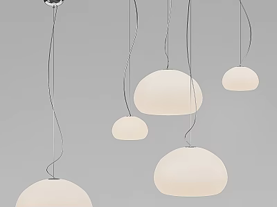 Modern Minimalist Pendant Lights With Round White Shades And Thin Hanging Wires 3d model