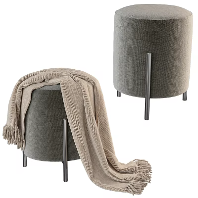 Gray Ottoman With Metal Legs And Beige Knitted Blanket On Top 3d model