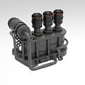 Industrial Equipment with Black Cylindrical Components Mounted on Metal Frame and Pipes