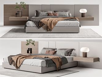 Modern Background Double Bed Double Bed 3d model