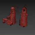 Handcrafted Vintage Stone Tower Models With Worn Details Staircases And Flags