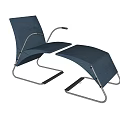 Modern Sleek Blue Chaise Lounge With Metal Frame And Ottoman