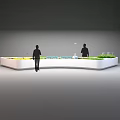 Commercial Equipment Curved Display Model With White Base Green Areas Blue Sections And Greenhouse Structures