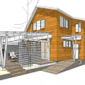 Wooden House Exterior Design With Covered Porch And Wooden Columns
