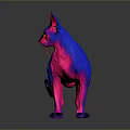 Hairless Cat With Blue And Pink Gradient Fur And Yellow Eyes On Dark Background