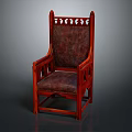 Traditional Single Sofa With Carved Wooden Backrest And Dark Patterned Fabric Cushions