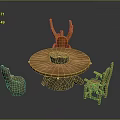 Natural Rustic Wooden Furniture Set With Tree Stump Round Table And Handcrafted Chairs