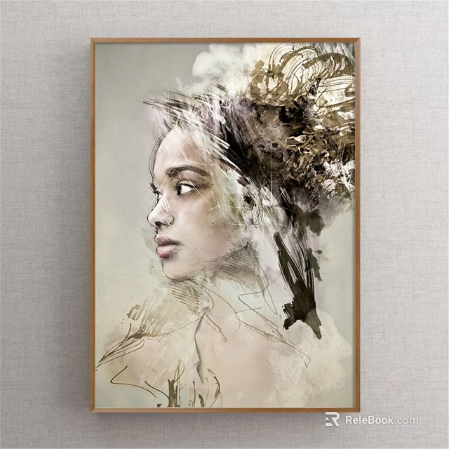 Artistic Female Portrait Painting With Abstract Brush Strokes And Decorative Hair Design 3d model 