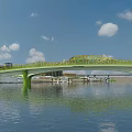 Modern Green Arch Bridge Design With Steel Frame Structure Over River