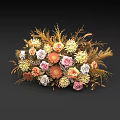 Three Decorative Vase Arrangements with Pink White Orange Flowers and Golden Foliage