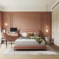 Kids Bedroom With Pink Walls Bed Desk And Pendant Lights