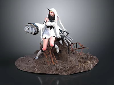 Anime Figure Display Base Featuring Rock Surface And Twisted Branches 3d model