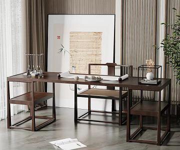 New Chinese Style Desk and Chair Desk and Chair Combination 3d model