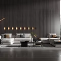 Modern Minimalist Living Room With White L Shaped Sofa And Black Coffee Table Set