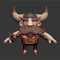 Woman Viking Character With Horned Helmet Beard And Armor In Cartoon Style