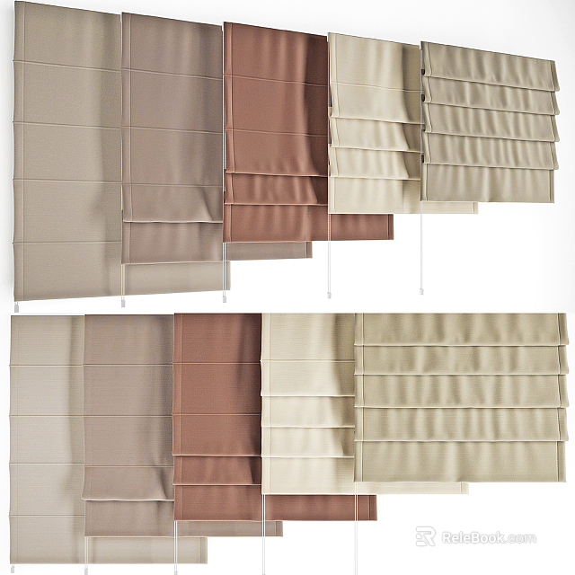 Roman Blinds In Various Neutral Tones With Different Pleated Designs For Home Decor 3d model 