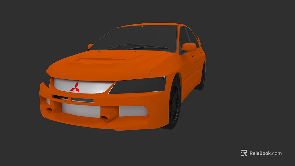 Orange Mitsubishi Sedan Exterior Featuring Sporty Front Design And Black Wheels 3d model 