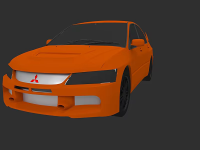 Orange Mitsubishi Sedan Exterior Featuring Sporty Front Design And Black Wheels 3d model