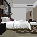 Modern Hotel Guest Room Interior With Comfortable Bed White Linens Decorative Painting And Sofa