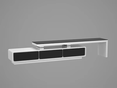Modern Minimalist TV Stand With Black White Design And Storage Drawers 3d model