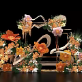 Elegant Check in Photo Spot With Orange Pink Yellow Flowers And Curved Metal Frame