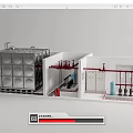 Industrial Equipment With Stainless Steel Storage Tank Red Piping System Blue Cylindrical Tank Control Components