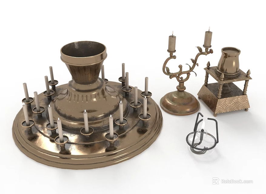 Vintage Metal Candelabra With Intricate Base Multiple Candle Holders And Decorative Parts 3d model 