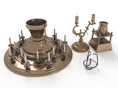 Vintage Metal Candelabra With Intricate Base Multiple Candle Holders And Decorative Parts 3d model