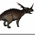 Ancient Reptile With Multiple Horns Back Spikes And Spotted Striped Skin