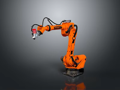 Orange Industrial Robotic Arm With Mechanical Structure And End Effector Tool 3d model