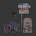 Outdoor Decorative Components With Vintage Blue Cart Street Lamp Directional Sign And Trash Can