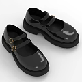 Women's Black Patent Leather Platform Shoes With Double Buckle Straps Design