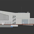Modern Industrial Building With Flat Roof And Large Glass Windows Attached Structure