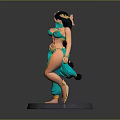 Woman with Long Black Hair in Green Outfit and Veil Dancing 3D Model on Base