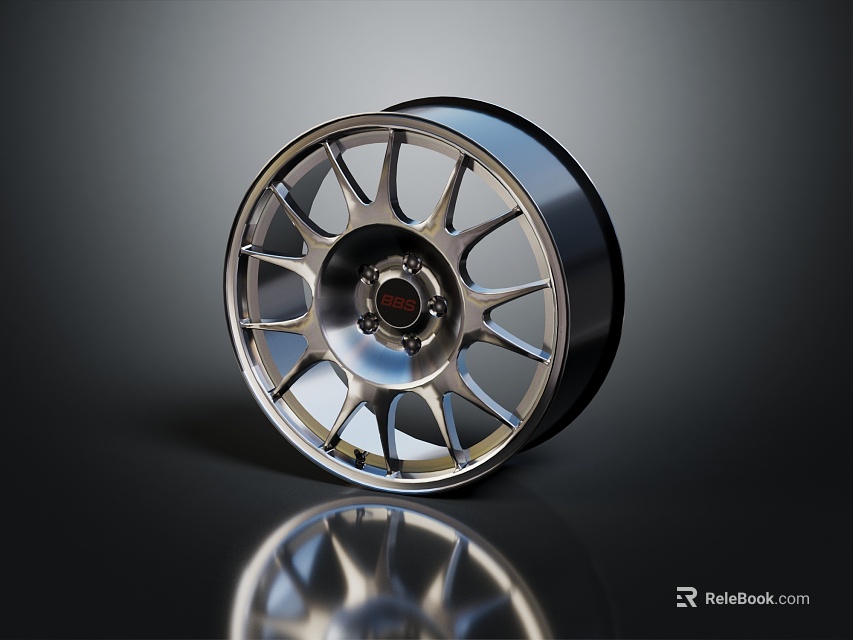Sleek Silver Car Wheel Tire with Multi Spoke Design Red Center Logo and Reflective Surface 3d model 
