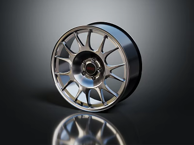 Sleek Silver Car Wheel Tire with Multi Spoke Design Red Center Logo and Reflective Surface 3d model