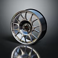Sleek Silver Car Wheel Tire with Multi Spoke Design Red Center Logo and Reflective Surface