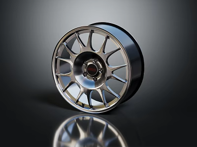 Sleek Silver Car Wheel Tire with Multi Spoke Design Red Center Logo and Reflective Surface 3d model