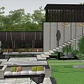 Serene Modern Garden Landscape Design With Stone Steps Lush Bushes Trees Pathway Statue And Lanterns