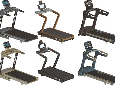 Various Modern Treadmills As Sports Equipment With Electronic Displays And Different Designs 3d model