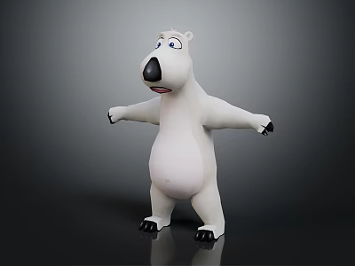 Cartoon Polar Bear Game Movie Character Standing With Arms Outstretched White Body Black Nose Paws 3d model