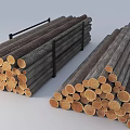 Natural Wood Logs And Stone Stacked With Bundled Timber Cut Ends