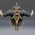 Wall Decorative Skull Ornament With Horns Green Eyes And Metal Details
