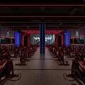 Indoor Spin Bike Fitness Studio With Large Screen Tutorial And Red Lighting 3d model