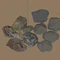 Natural Stones and Wood Decorative Elements with Green Foliage Accents