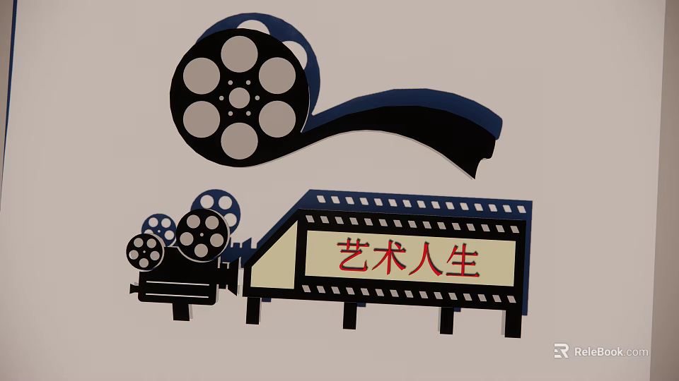 Artistic Film Themed Decorative Ornament Set With Reel Projector And 3d model 