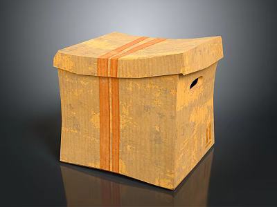 Practical Yellow Cardboard Storage Box With Orange Stripes For Home Use 3d model