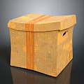 Practical Yellow Cardboard Storage Box With Orange Stripes For Home Use